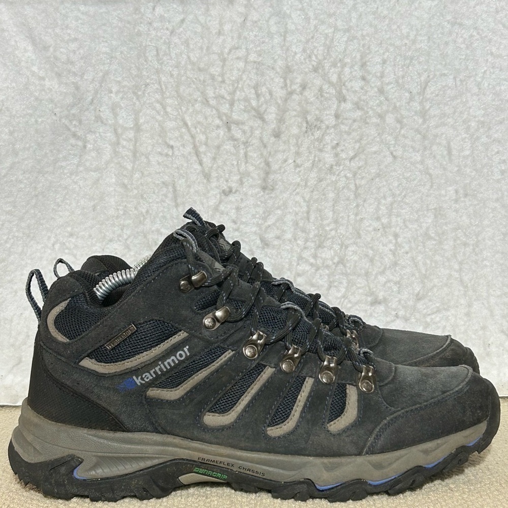 Karrimor Mens Blue Mount Mid Top Waterproof Suede Hiking Boots Shoes SZ US 9.5 - Picture 1 of 11